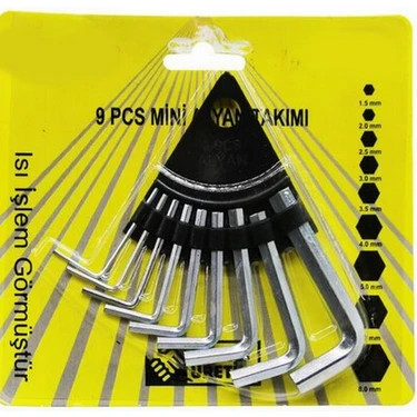 BarkoFix 9 Parça Çelik Alyan Seti Kısa Düz Köşe Alyan Anahtar Takımı 1,5mm-8mm Arası  Alyan Takımı