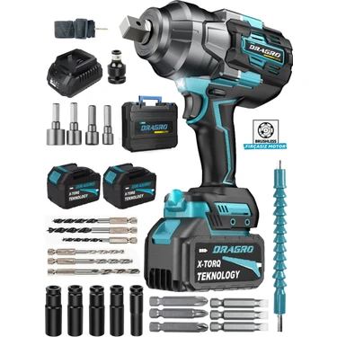 Dragro DRG-1400 Profesyonel 1400 Nm Kademeli Yüksek Torklu Somun Bijon Sökme Matkap Akülü Vidalama