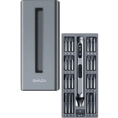 Shaza 50 Parça Şarjlı Hassas Tornavida Seti – Led Işıklı, Mıknatıslı Alüminyum Kasa, Type-C,