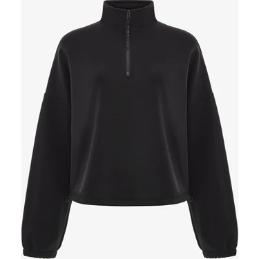 Penti Siyah Silky Touch Dik Yaka Fermuarlı Crop