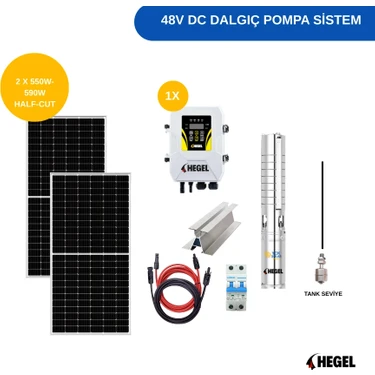 Hegel Dc Pompa 2 Adet Güneş Paneli ile Çalışan 48 Volt Sulama Paketi-Max.70