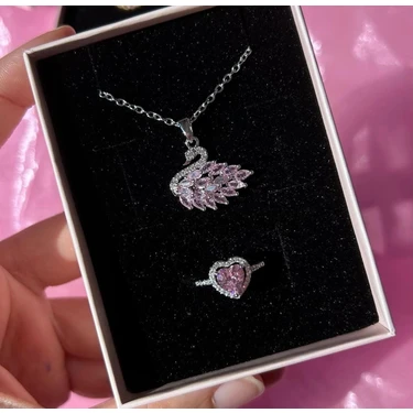 DMR Accessoire Swan Çelik Kuğu Kolye Kalp Yüzük
