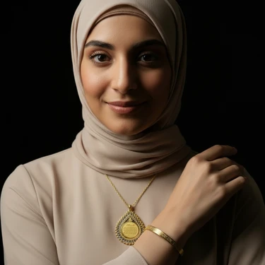 TrendyX Damla Model Kolye ve Ayetel Kürsi Bileklik Seti Gold Renk Çelik