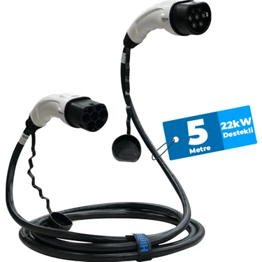 Hims EMEF-22T2-SB-5 22KW Tip 2 Beyaz Soketli 5m Elektrikli Araç Şarj Kablosu Uyumlu ve