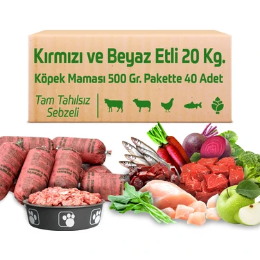 Çiğmamam Kırmızı ve Beyaz Etli Tahılsız Köpek Barf Maması 20 kg 500