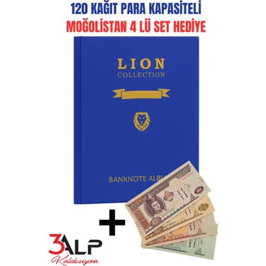3Alp Koleksiyon Lion 120 Adet Kağıt Para Kapasiteli, 20 Sayfa Kağıt Para Albümü, Mavi