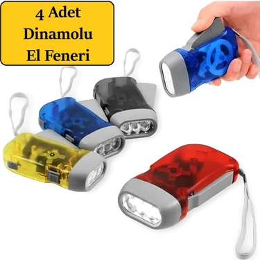 4 Adet Tüm Aileye Dinamolu El Feneri Deprem Kamp Için Pilsiz 3 Ledli El Feneri Doğal Afet