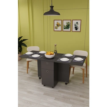Asra Trend Lüks Katlanır Mutfak Yemek Masası %100 MDF Pratik Çekmece+Dolaplı Çalışma Masası
