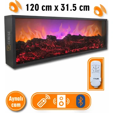 Dekoratif Elektrikli Yapay Şömine - 120 x 31.5 x 16  cm  - Farklı Renk Modları,kumandalı, Bluetooth