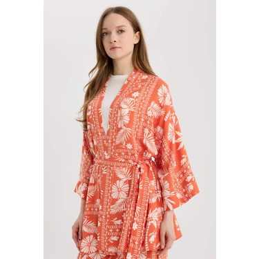 DeFacto Relax Fit Desenli Kuşaklı Kimono