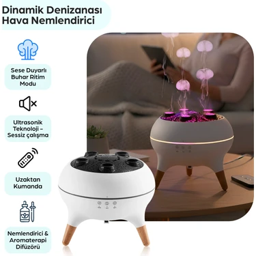 Robeve Jellyfish Hava Nemlendirici – Deniz Anası Efektli Ultrasonik Buhar Makinesi – Kumandalı, LED