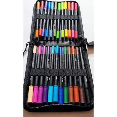 Modellino 24-36-48-60-80-100-120'LI Çift Uçlu Fırça ve 0.4 Fine Uç Dual Brush Pens Çantalı Keçeli