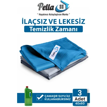 Pella İthal 3'lü Mikrofiber Temizlik Bezi, Cam, Araba Silme Bezi, Mutfak, Fiber Temizleme Bezi (