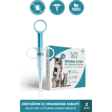 Muvicado Kedi Köpek  Anti Iç Organizma Parazit 4 Adet Tablet + Hap Yutturma Aparatı ( Dış Parazit