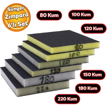 Badem10 Yassı Sünger Zımpara 9.5 x 12.5 cm Takoz Blok Flex Taşlama Ahşap El Zımparası Kum Seti 6