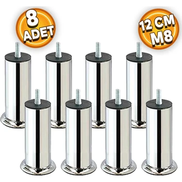 Badem10 Baza Koltuk Kanepe Mobilya Yatak Çekyat Ayağı Ince Diş Metrik 8 Mm Krom Metal Ayakları 12