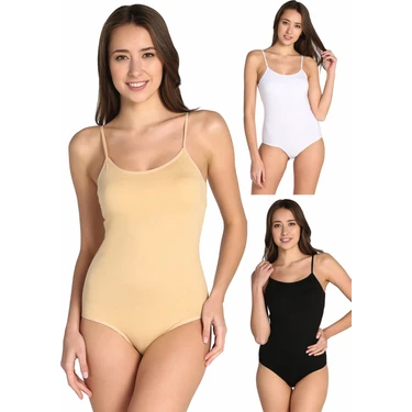 Tutku Kadın Karışık Renk 3'lü Paket İp Askılı Likralı Kancalı Çıtçıtlı Body