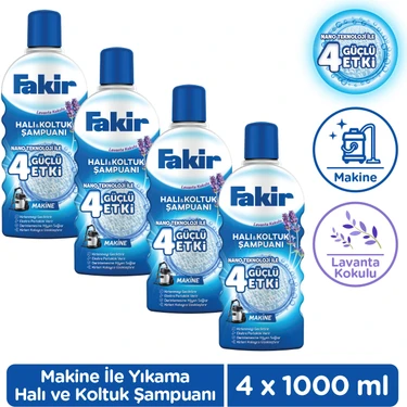 Fakir Lavantalı Makine Halı ve Koltuk Şampuanı 1000ml x 4 Güçlü Etki ile Derinlemesine