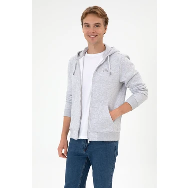 U.S. Polo Assn. Erkek Regular Fit Açık Gri Şardonlu Örme Hırka