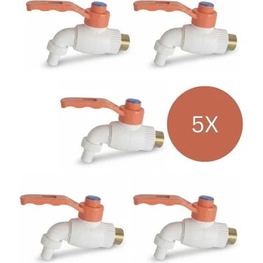 Gümrük Bey 5 Adet Plastik Küresel Bahçe Musluğu 1/2 , 20 mm Kollu