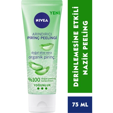 NIVEA Arındırıcı Organik Pirinç Peeling 75 ml; Karma Ciltler; Aloe Vera ile Yüz Bakım; Cildi
