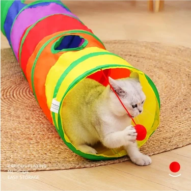 Düz Kedi Tüneli Katlanır Gökkuşağı Uzun Düz Kedi Köpek Oyun Tüneli Evcil Hayvan Oyun