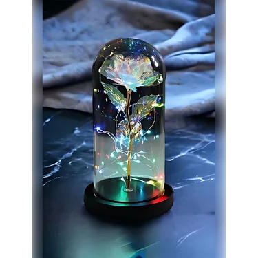 Rkm Store Sevgililer ve Anneler Gününe Özel Dekoratif Solmayan Sonsuzluk Gülü Işıklı Fanusta Gül