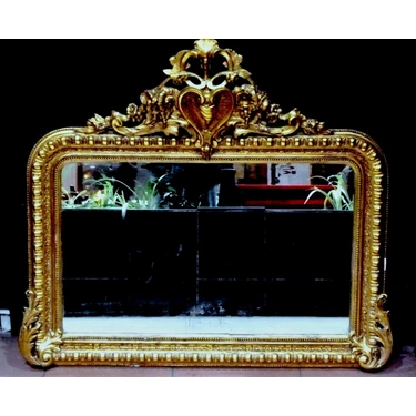 Tram56 Altın Varaklı, Ahşap El Oyması, Taçlı Ayna 62X90CM. Y