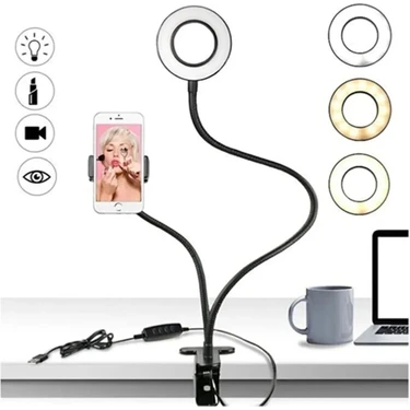 Hubstein LED Ring Light Youtuber Stüdyo Işığı Akrobat Selfie LED Masa Lamba 3 Renk Işıklı 2in1