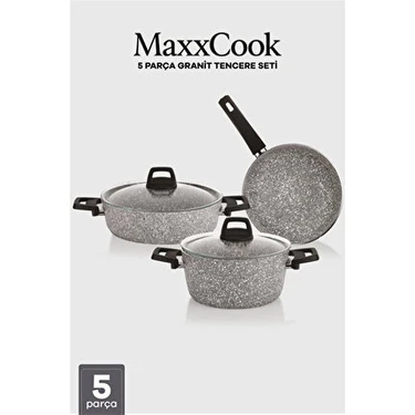 Taç Maxxcook 5 Parça Granit Tencere Seti Alüminyum Kaplama Gri Renkli 20-26 cm