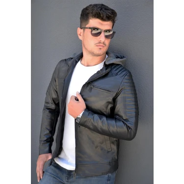 Prifaldi Kapüşonlu Siyah Deri Mont L Beden Slim Fit Özellikleriyle Kış Ayları İçin