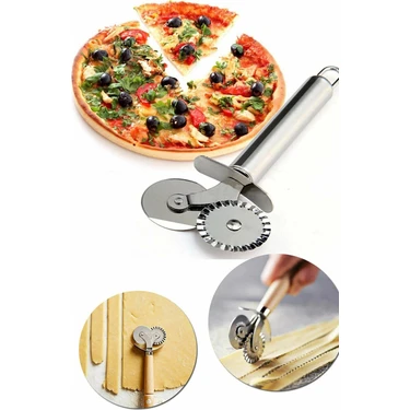 Nakres Çift Başlıklı Hamur Ruleti Pizza Kesme Aparatı Pizza Hamur Mantı Kesme