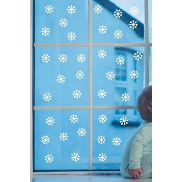 Mıgnatıs 40 Adet Kar Tanesi Cam Sticker - Yılbaşı Sticker- Yılbaşı Dekoru Çocuk Odası Bebek Odası