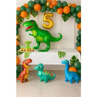 Bkmc Party Dinozor Jungle Gold Rakamlı Doğum Günü Parti Seti 1-9 Yaş Seçenekli –dinozor Konsept