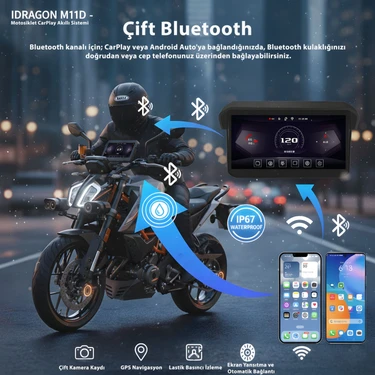İdragon M11D 5" Su Geçirmez Motosiklet Carplay & Android Auto Ekranı - Lastik Basınç