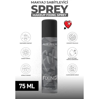 Alix Avien Gazsız Makyaj Sabitleyici Sprey 75 ml – Nemlendirici Formül, SPF İçermez, Her Cilt