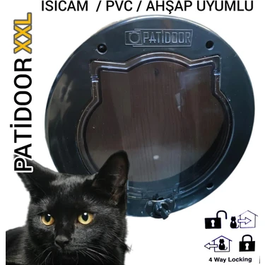 Patidoor Blackcap Pati XXL Kedi Kapısı  / Mat Siyah  / Füme