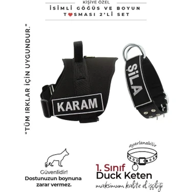 MgTasma Kişiye Özel, Isimli K9 Köpek Tasması, Göğüs ve Boyun Tasma Seti