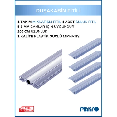 glassmakro Duşakabin Mıknatıs 1 Takım ve 4 Adet Duşakabin Suluk Fitili Set 200 cm (4-5-6