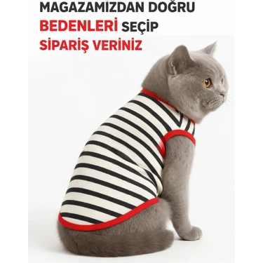 Dudaktan Kalbe Kedi Kıyafeti Atleti - Çizgili Sevimli Tasarımlar )1kg 10 kg Arası