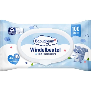Pudra Kokulu Babydream Kirli Bebek Bezi Çöp Torbası 100'LÜ Seyahat İçin Uygun Pratik