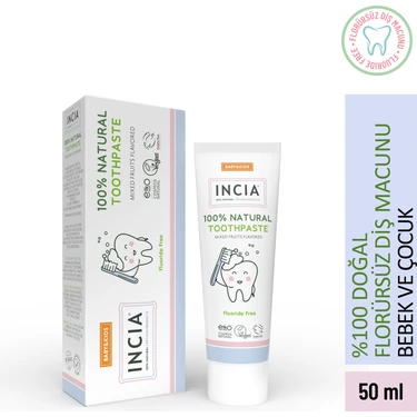 INCIA Doğal Diş Macunu Bebek ve Çocuk Karışık Meyve Aromalı Florürsüz 50