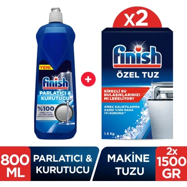 Finish Bulaşık Makinesi Özel Tuz 2 x 1500 Gr + Parlatıcı & Kurutucu 800