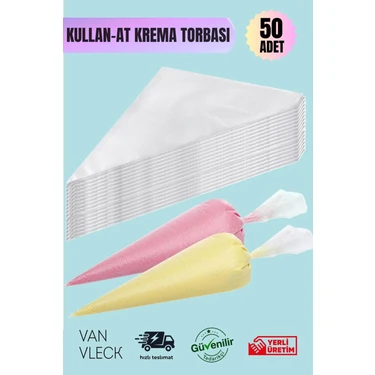 Van Vleck 50’li Kullan At Krema Sıkma Torbası - Pasta, Kek, Krem Şanti Süsleme Poşeti, Hijyenik