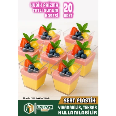 Ezupack Kübik Prizma Mika Magnolya Bardağı Kase Plastik Şeffaf Sunum Kabı 200CC 20ADET Tatlı&meze