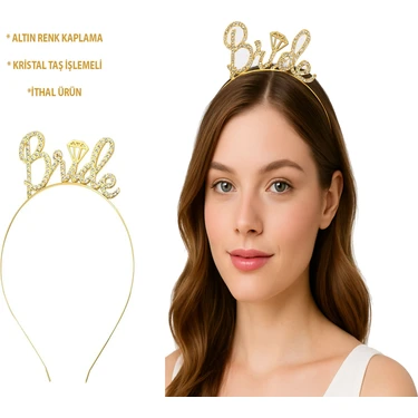 Pileli Store Altın Renkli Taşlı “bride” Gelin