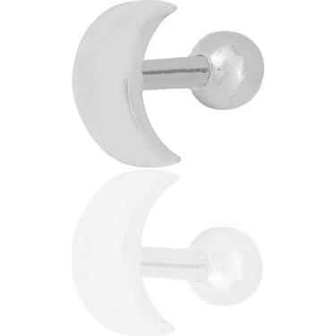 Söğütlü Silver Gümüş Rodyumlu Hilal Modeli Tragus Helix Piercing Küpe
