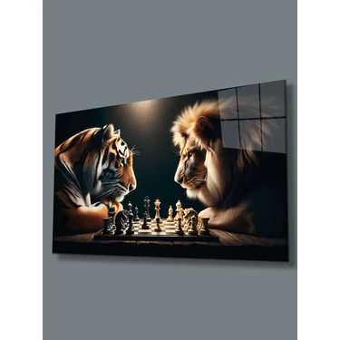 Taulart Satranç Ustaları Kaplan Vs Aslan Cam Tablo Yapay Zeka  Büyük Tablo Ev Ofis