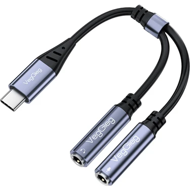 Veggieg Type-C To 3.5mm Aux ve Mikrofon Dönüştürücü Adaptör Dac Chip Hifi Ses