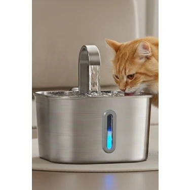 Aryuper 2.2 L Göstergeli Paslanmaz Çelik Kedi Köpek Için Su Pınarı Su Çeşmesi Su Sebili